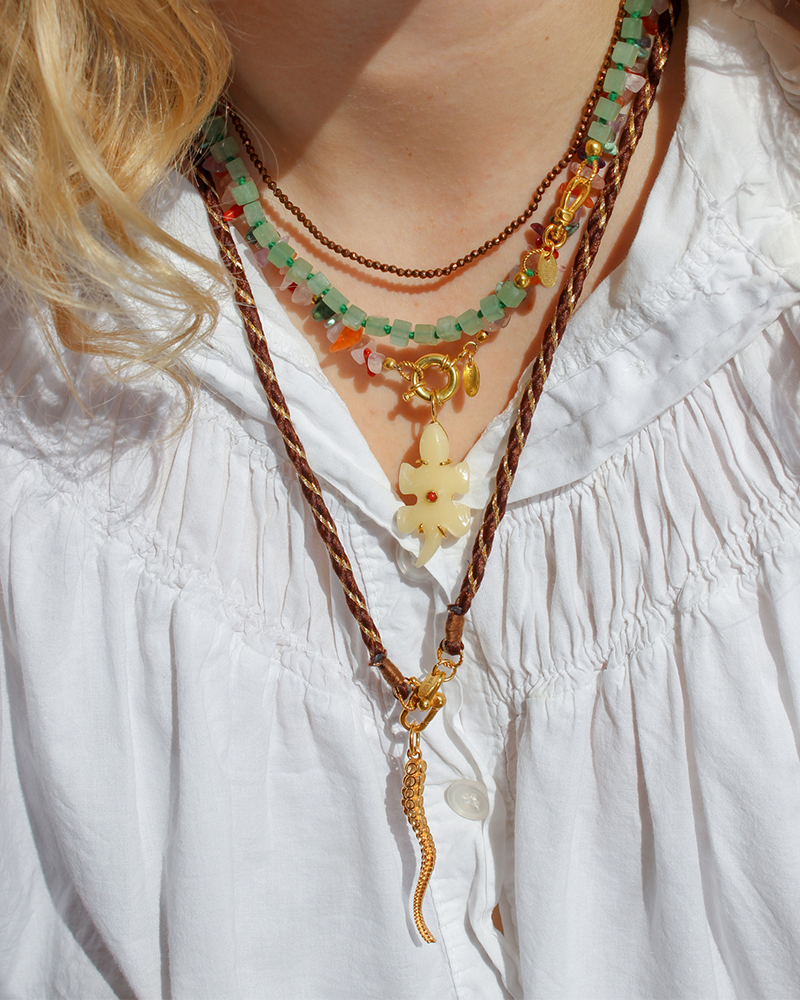 Handgeknoopte Blokjes Ketting Groene Jade