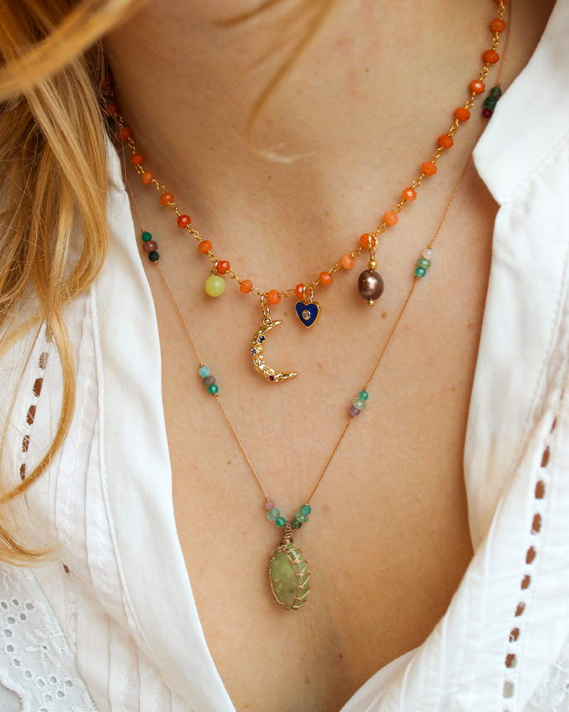 Oranje Jade Ketting Met Bedels