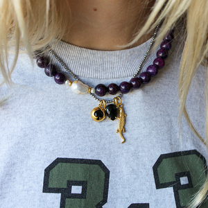 Paarse Jade Edelstenen Ketting met Parel