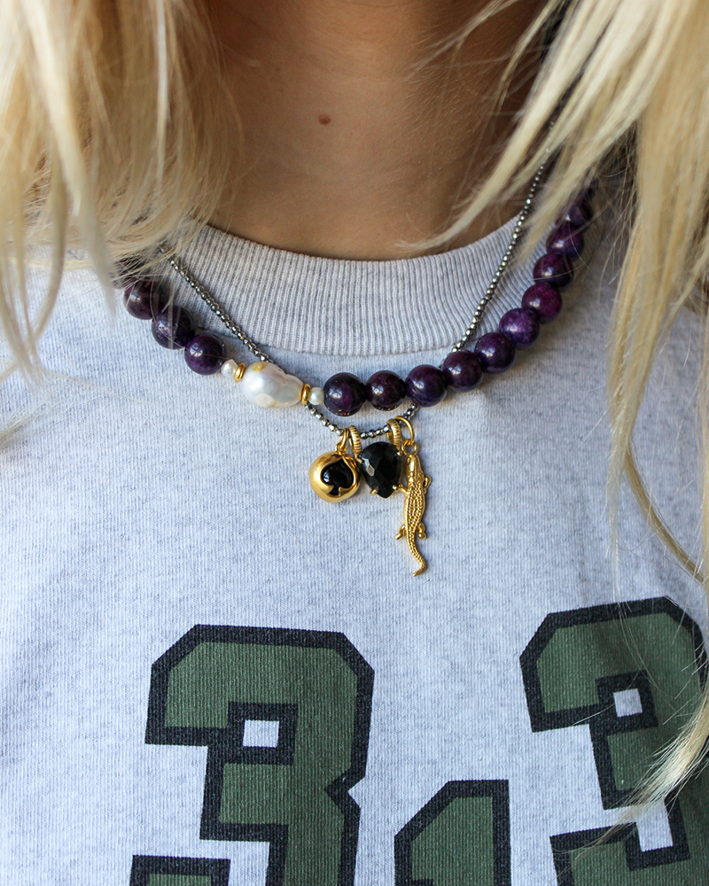 Paarse Jade Edelstenen Ketting met Parel