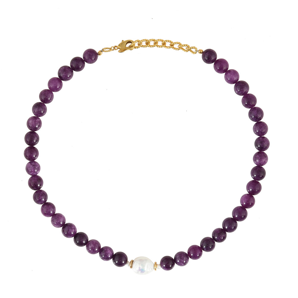 Paarse jade ketting met barok parel