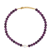 Paarse jade ketting met barok parel