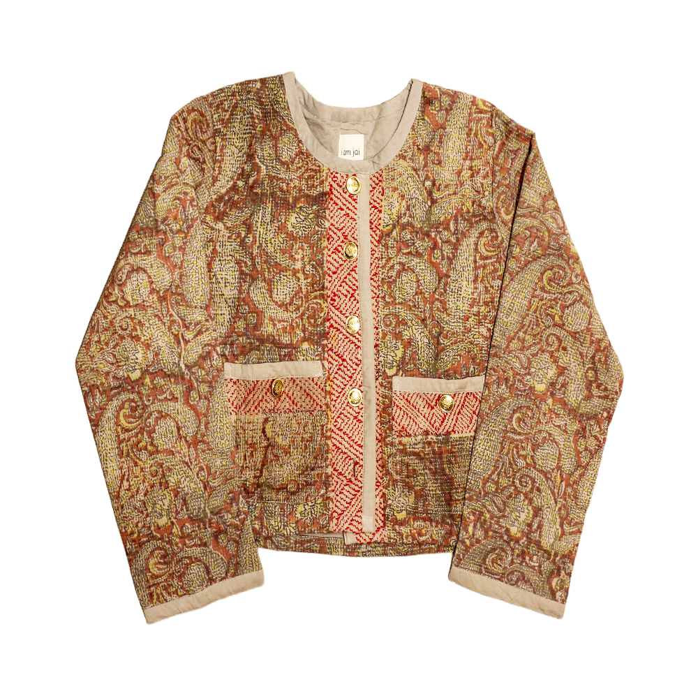 Uniek Kantha Jasje Oranje Paisley Bloem