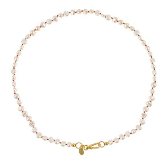 Parel Ketting Handgeknoopt Rood Draad