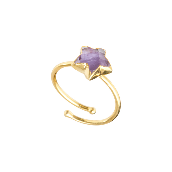 Statement gold plated Ring with a purple star stone for woman