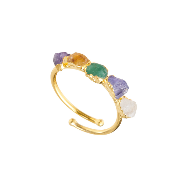 Statement goldplated Ring with Rough Assorted Stones