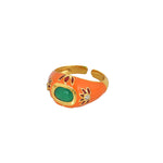 Emaille Oranje Ring Met Edelsteen