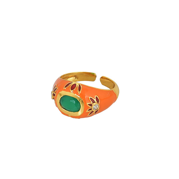 Emaille Oranje Ring Met Edelsteen