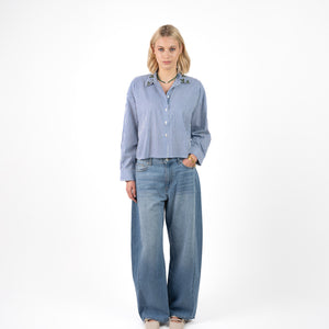 Rania Crop Blouse Blaadjes Kraag