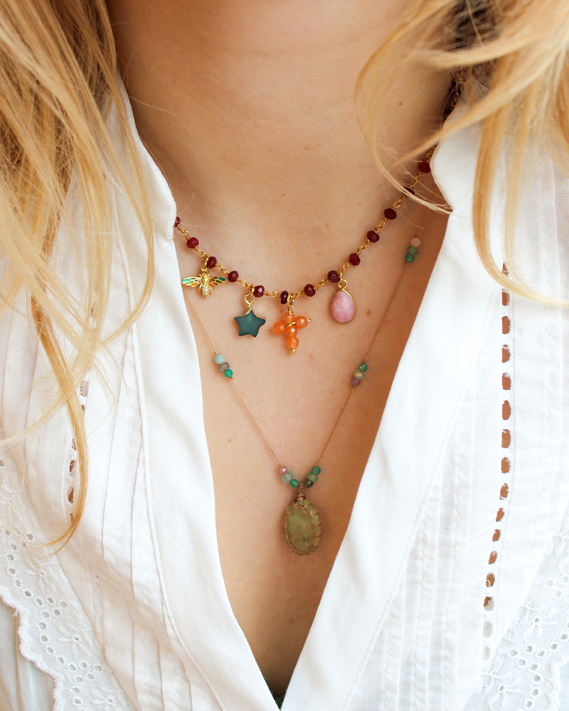 Rode Jade Ketting Met Bedels