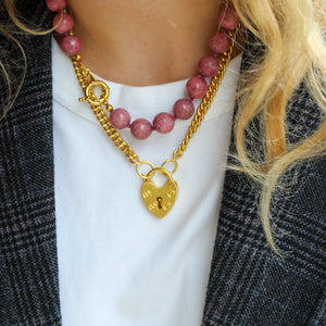 Gouden gourmet ketting met hart slot