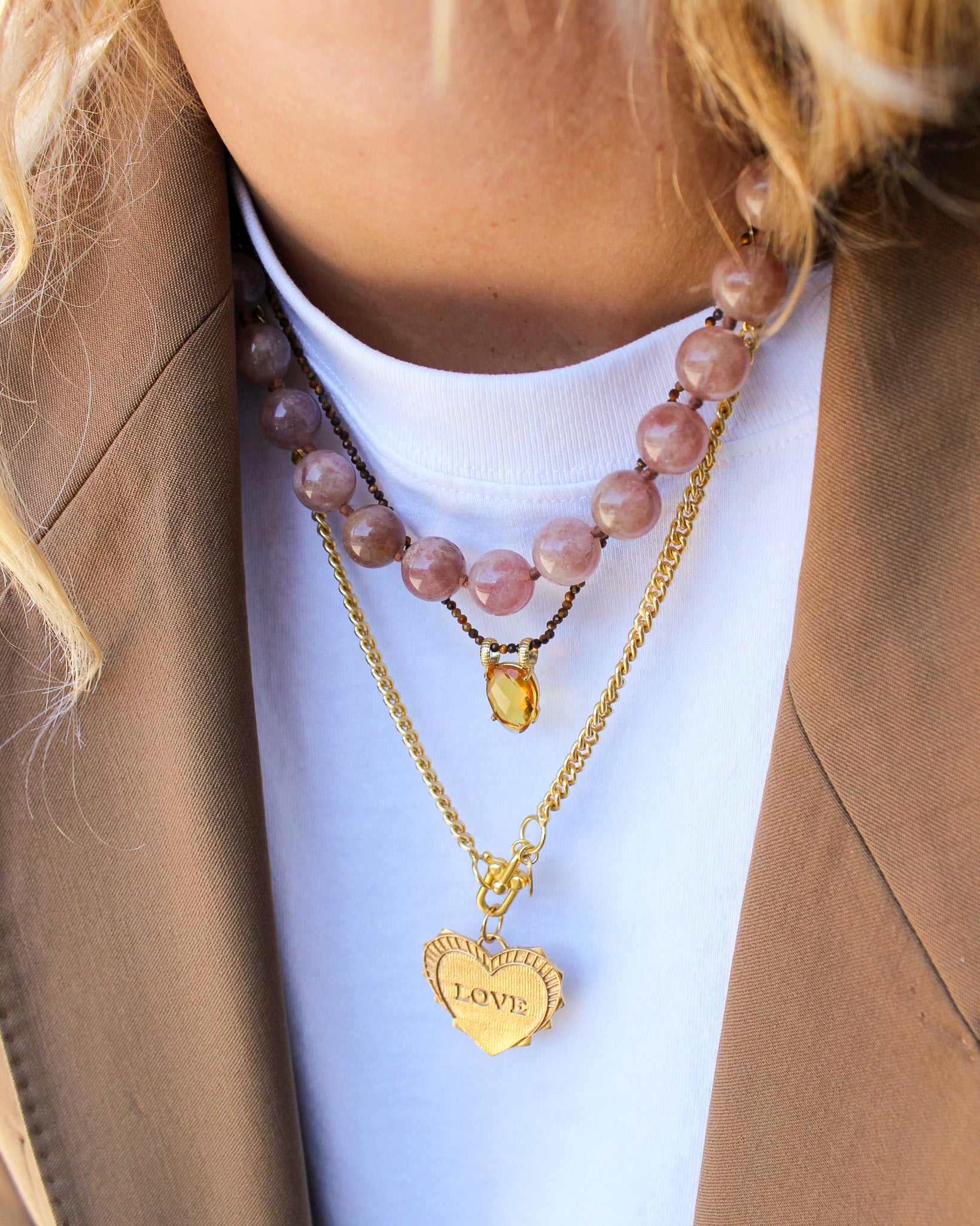Ronde bruine agaat ketting met bedel