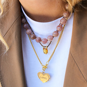 Ronde bruine agaat ketting met bedel