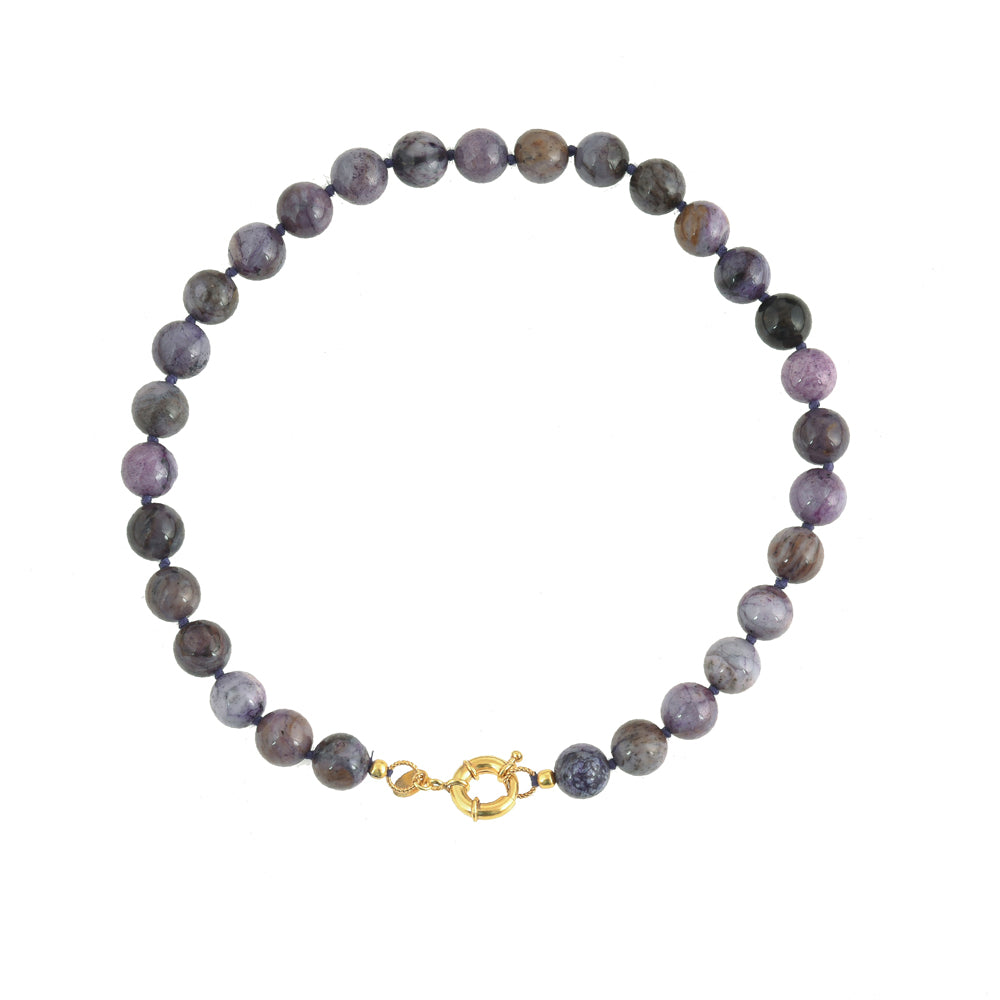Ronde Edelstenen Ketting Paarse Agaat