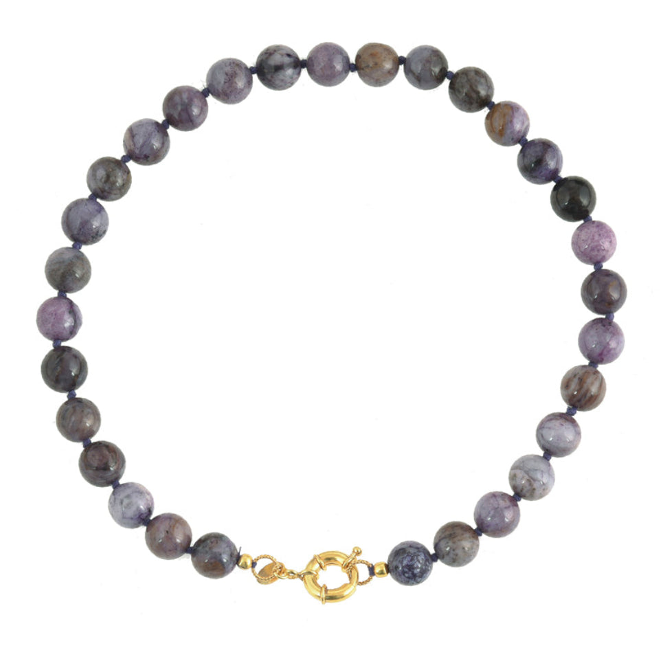 Round Gemstone Necklace Purple Agate