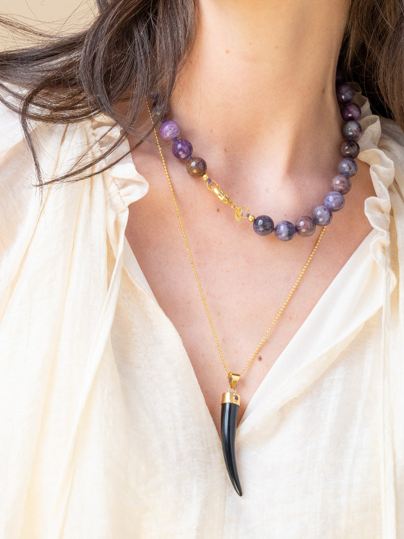 Ronde Edelstenen Ketting Paarse Agaat