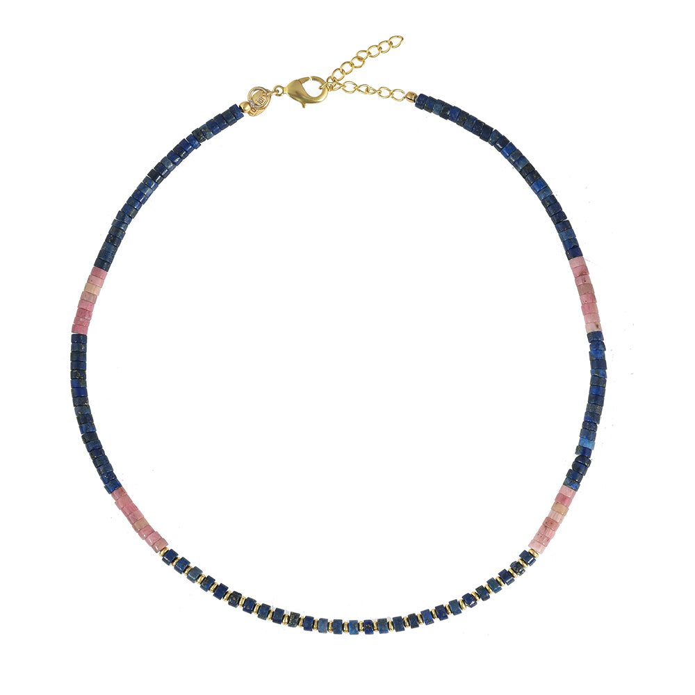 Roze En Blauwe Agaat Edelstenen ketting