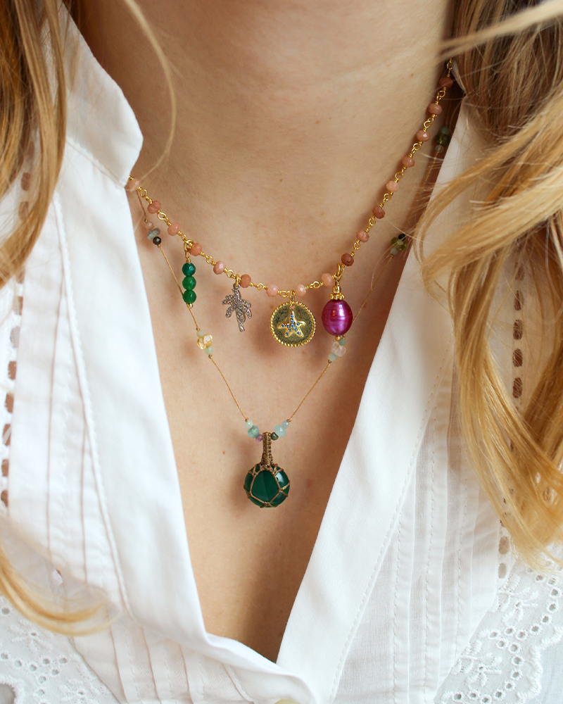 Roze Jade Ketting Met Bedels