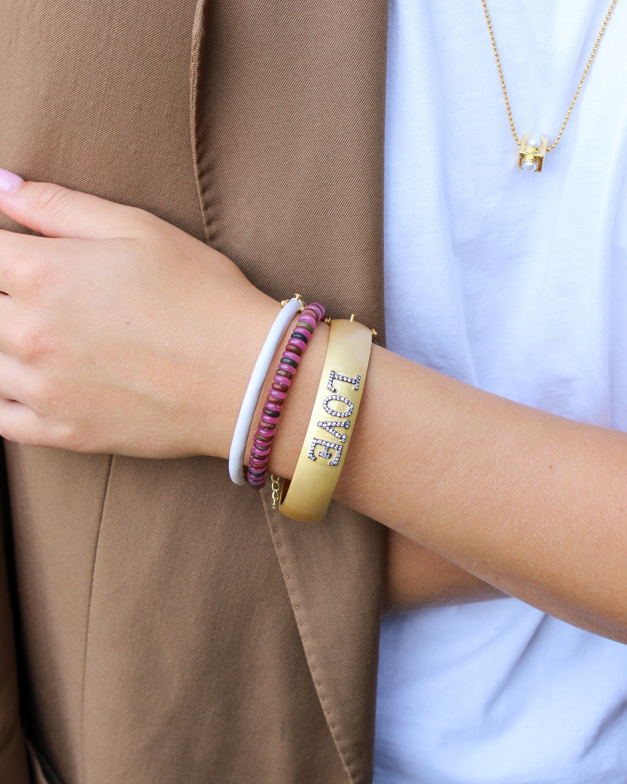 Roze en Bruine Jade Armband LOVE armband