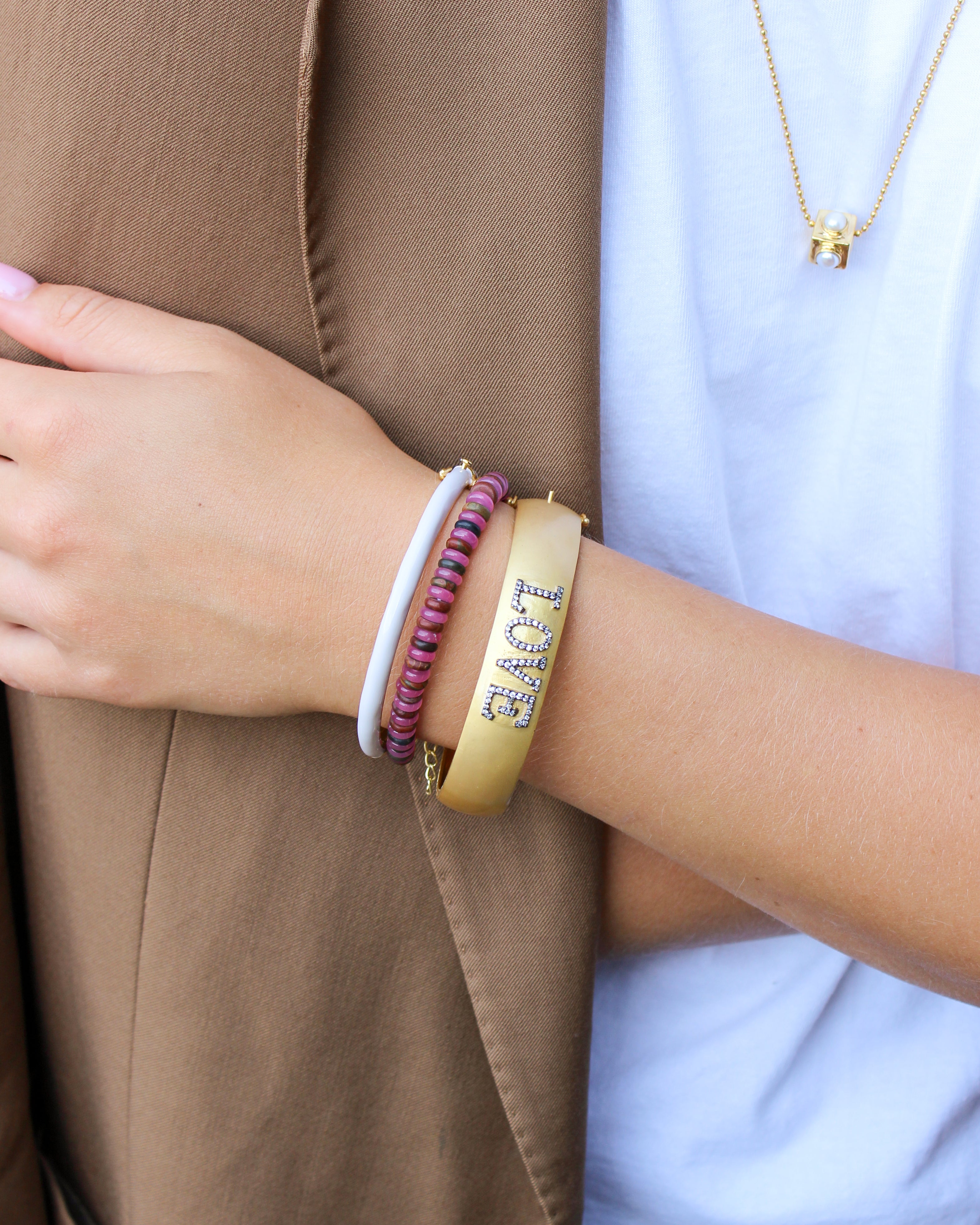 Roze en Bruine Jade Armband LOVE armband