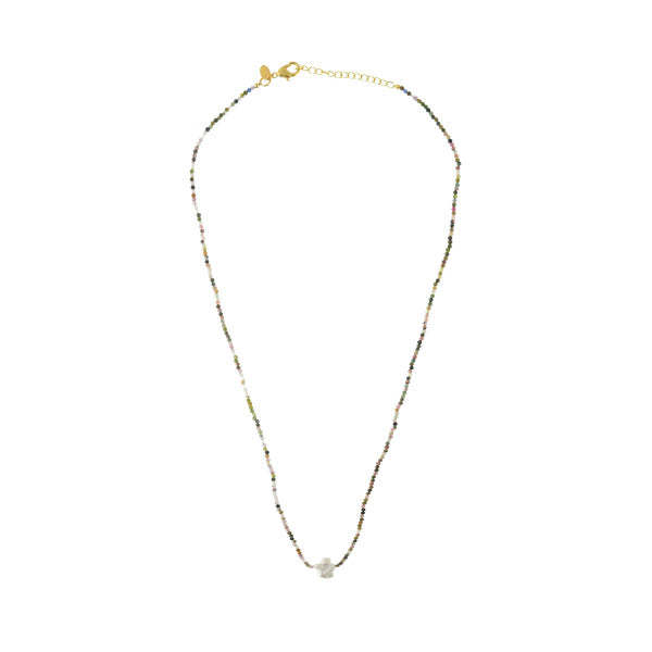 Multi Beaded Pearl Cross Necklace