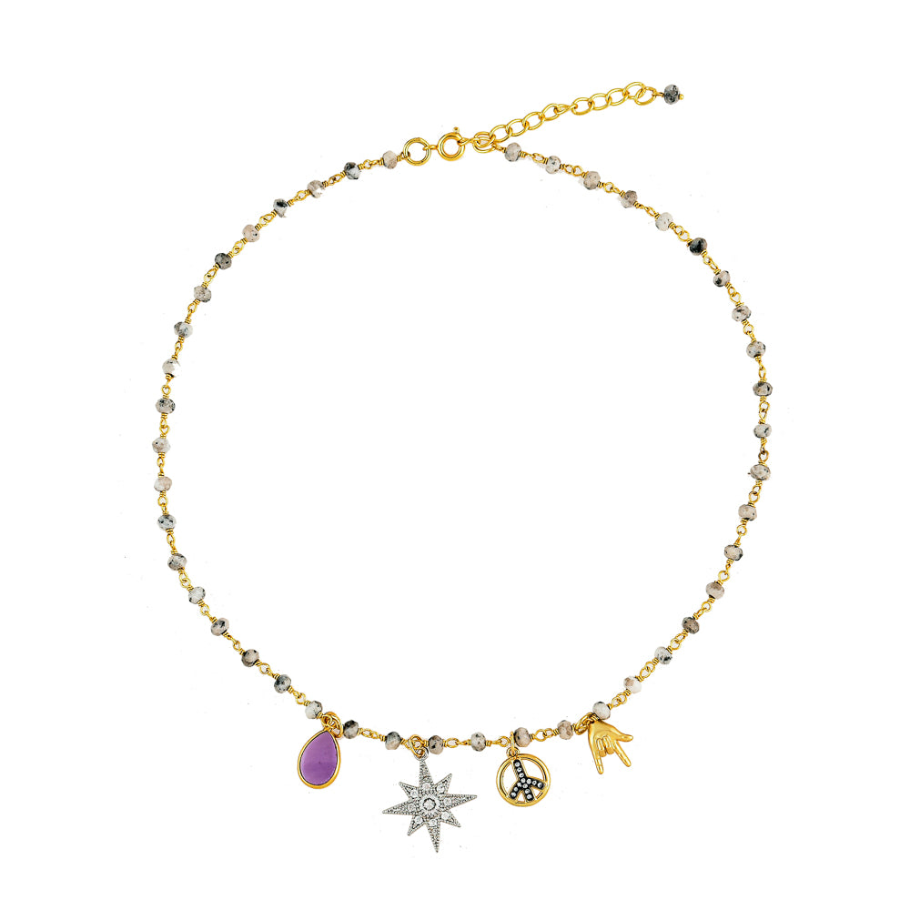 White Jade Necklace with Charms Satr