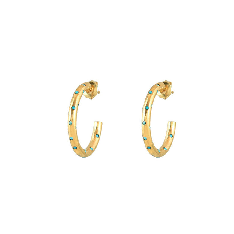 Gouden Creolen Turquoise Steentjes