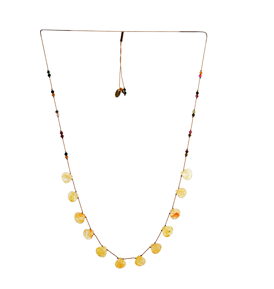 Koord Ketting Met Gele Jade Druppels