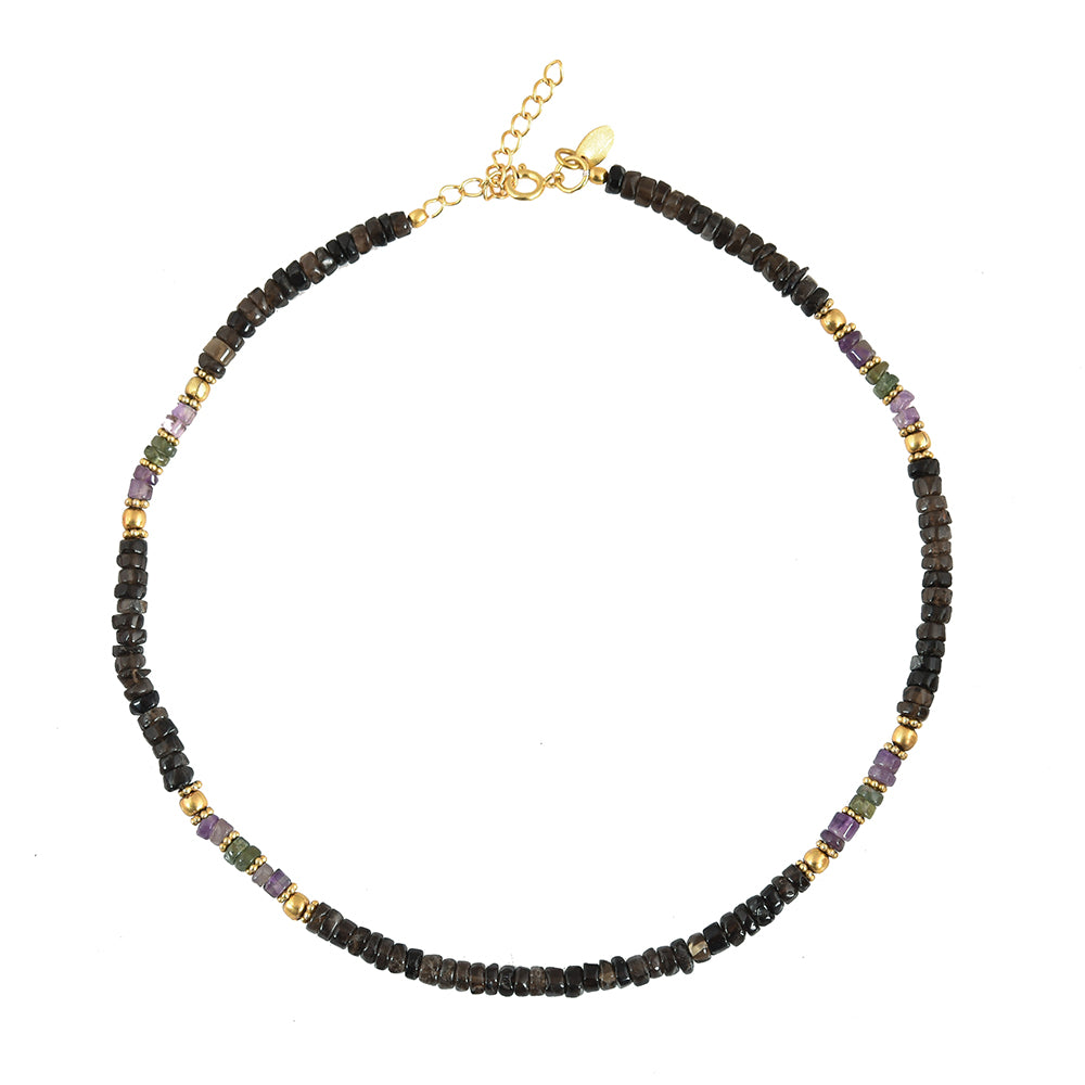 Iolite Gemstone Necklace with Gold Details