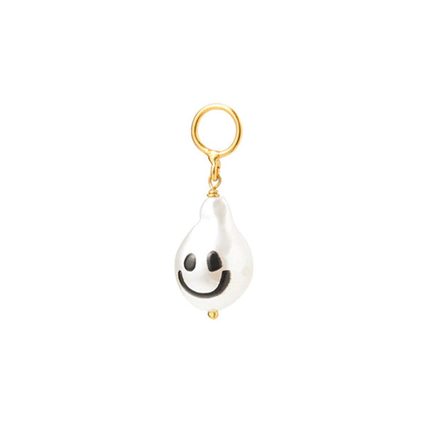 pearl drop charm with a smiley and a goldplated hanger, for woman