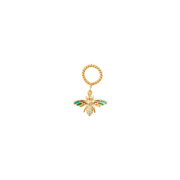 Small bee charm with a colorfull accents for woman, gold palted
