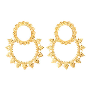 Statement double, round Gold Earrings Flowers for woman, gold plated