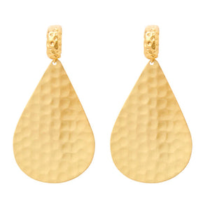 Statement Gold Earrings Hammered Drop for woman, gold plated