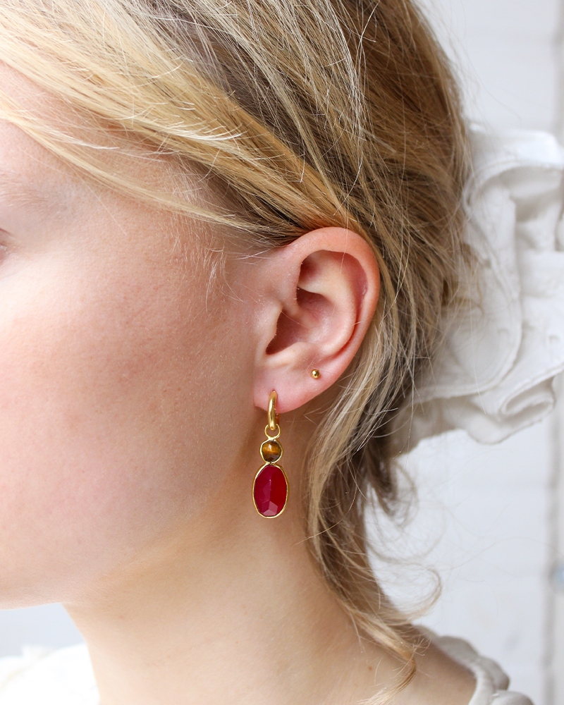 Tijgeroog Ruby Jade Oorbellen