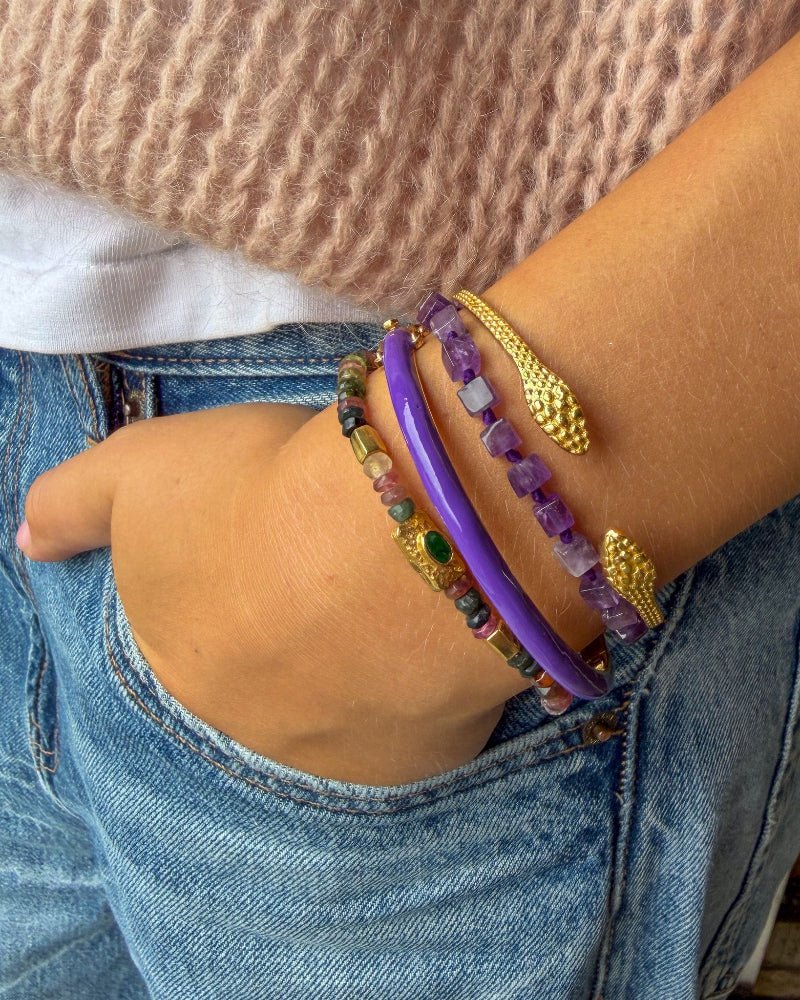 Handgeknoopte Amethist Blokjes Armband
