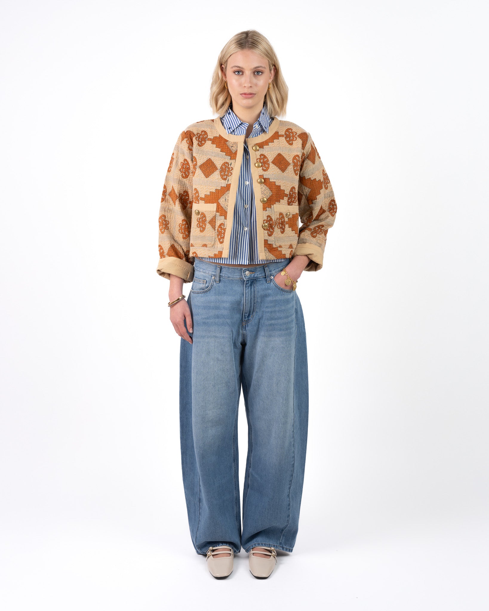 Uniek Kantha Jasje Beige Oranje