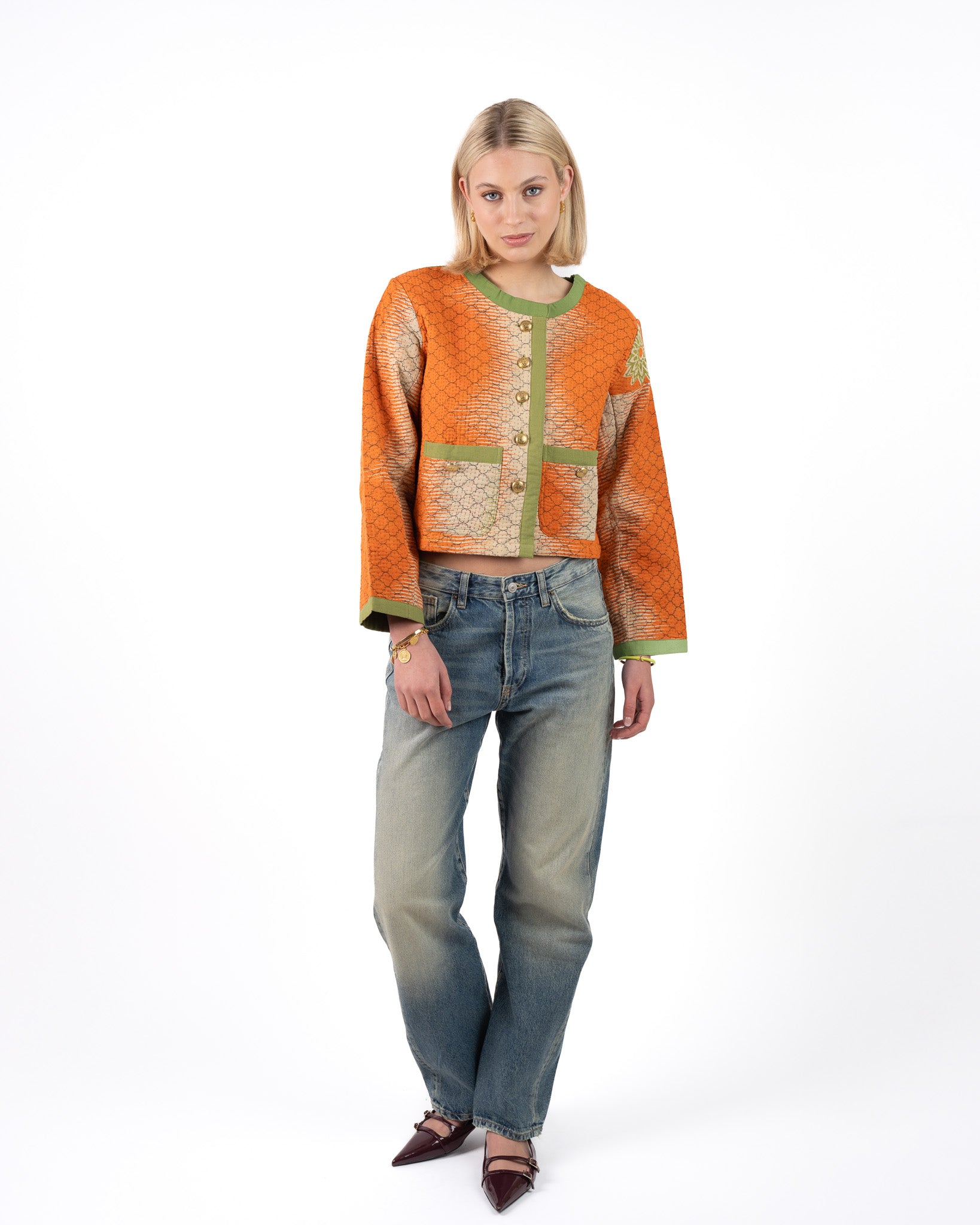 Uniek Kantha Jasje Oranje