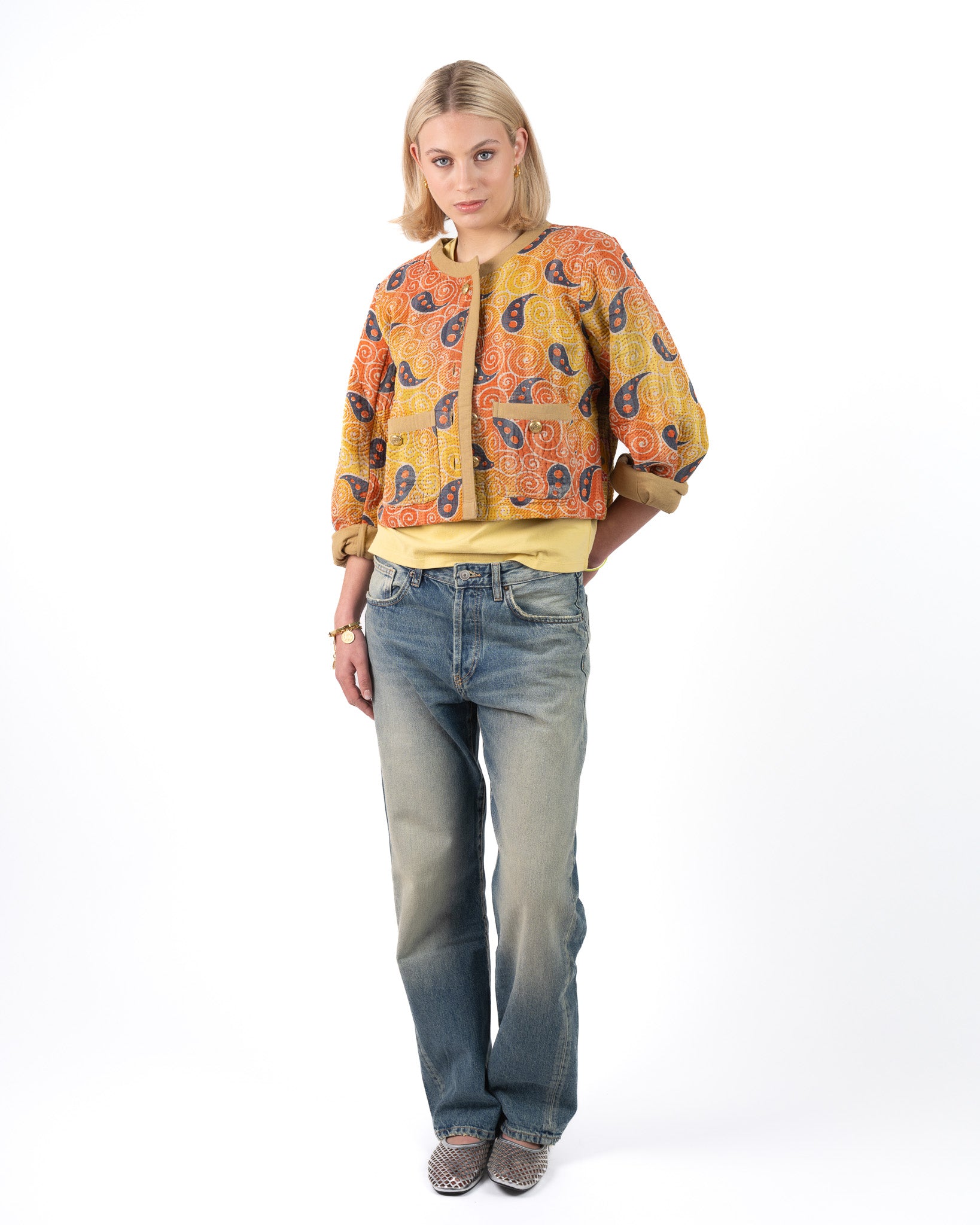 Uniek Kantha Jasje Oranje Geel