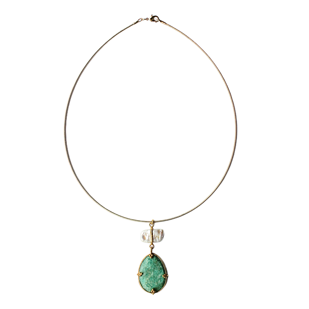 Unieke Bedel Bangle Ketting Amazoniet Parel