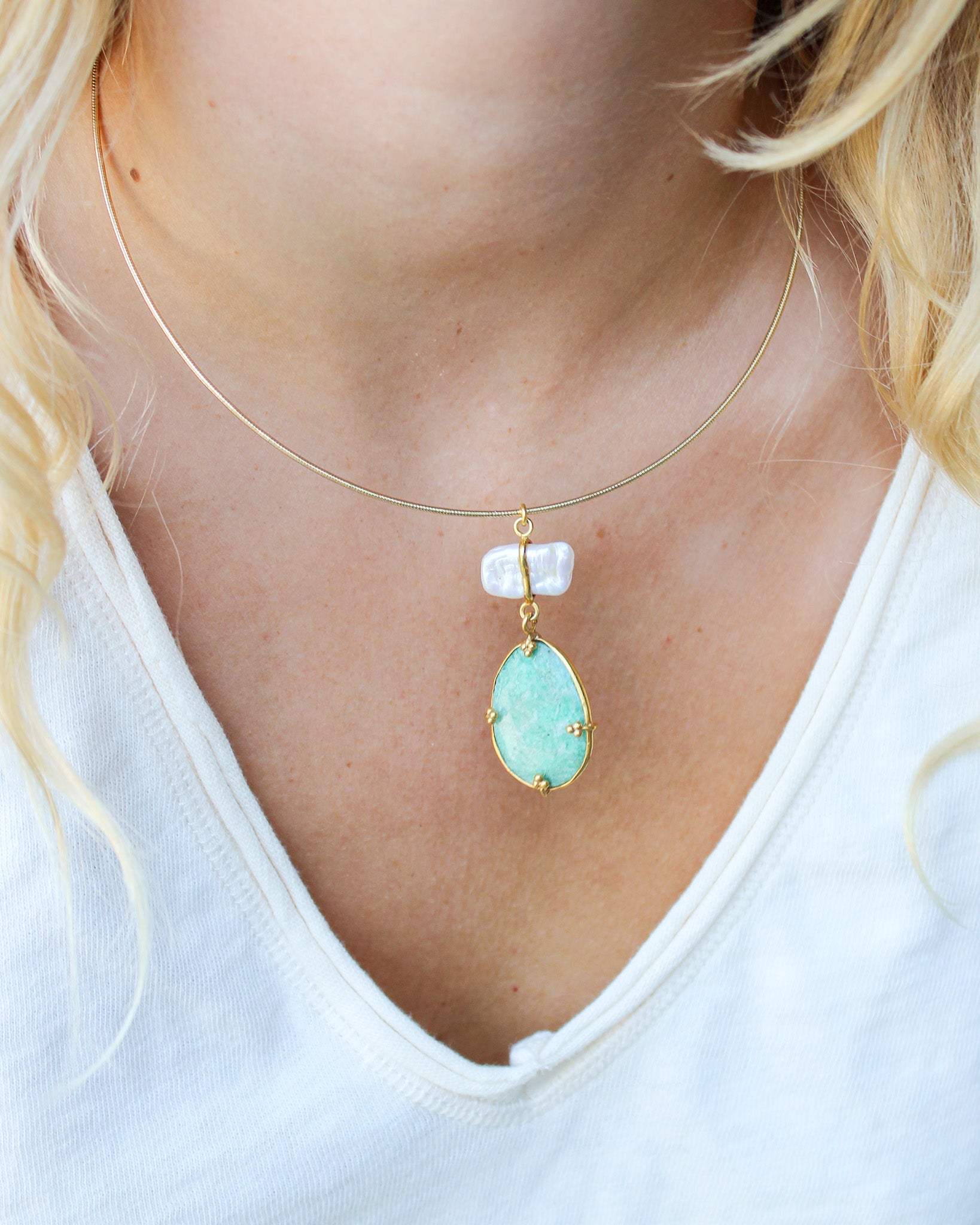 Unieke Bedel Bangle Ketting Amazoniet Parel