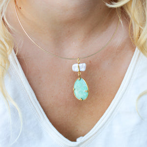 Unieke Bedel Bangle Ketting Amazoniet Parel
