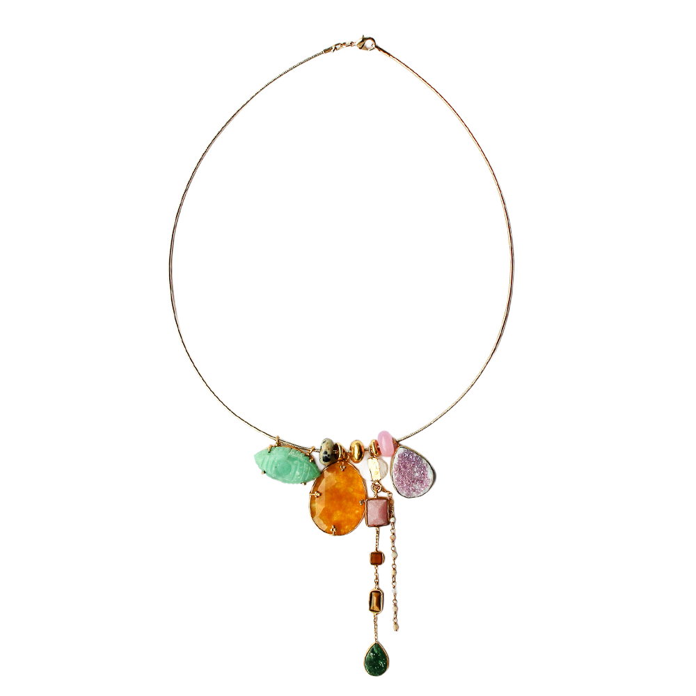 Unieke Bedel Bangle Ketting Druzy Gele Jade