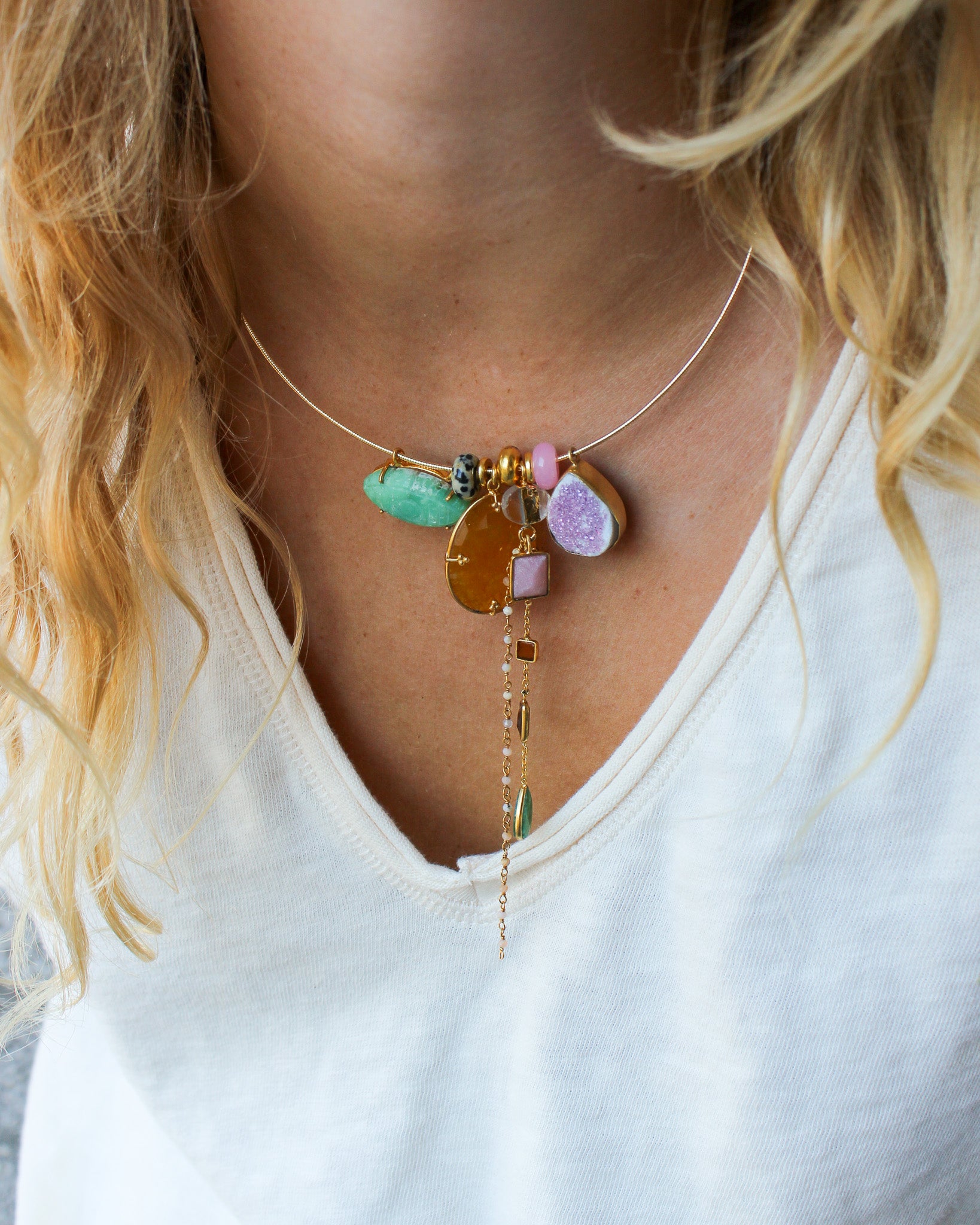 Unieke Bedel Bangle Ketting Druzy Gele Jade