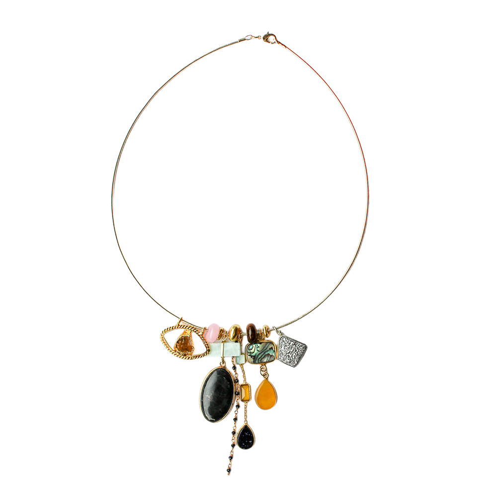 Unieke Bedel Bangle Ketting Druzy Zwarte Onyx