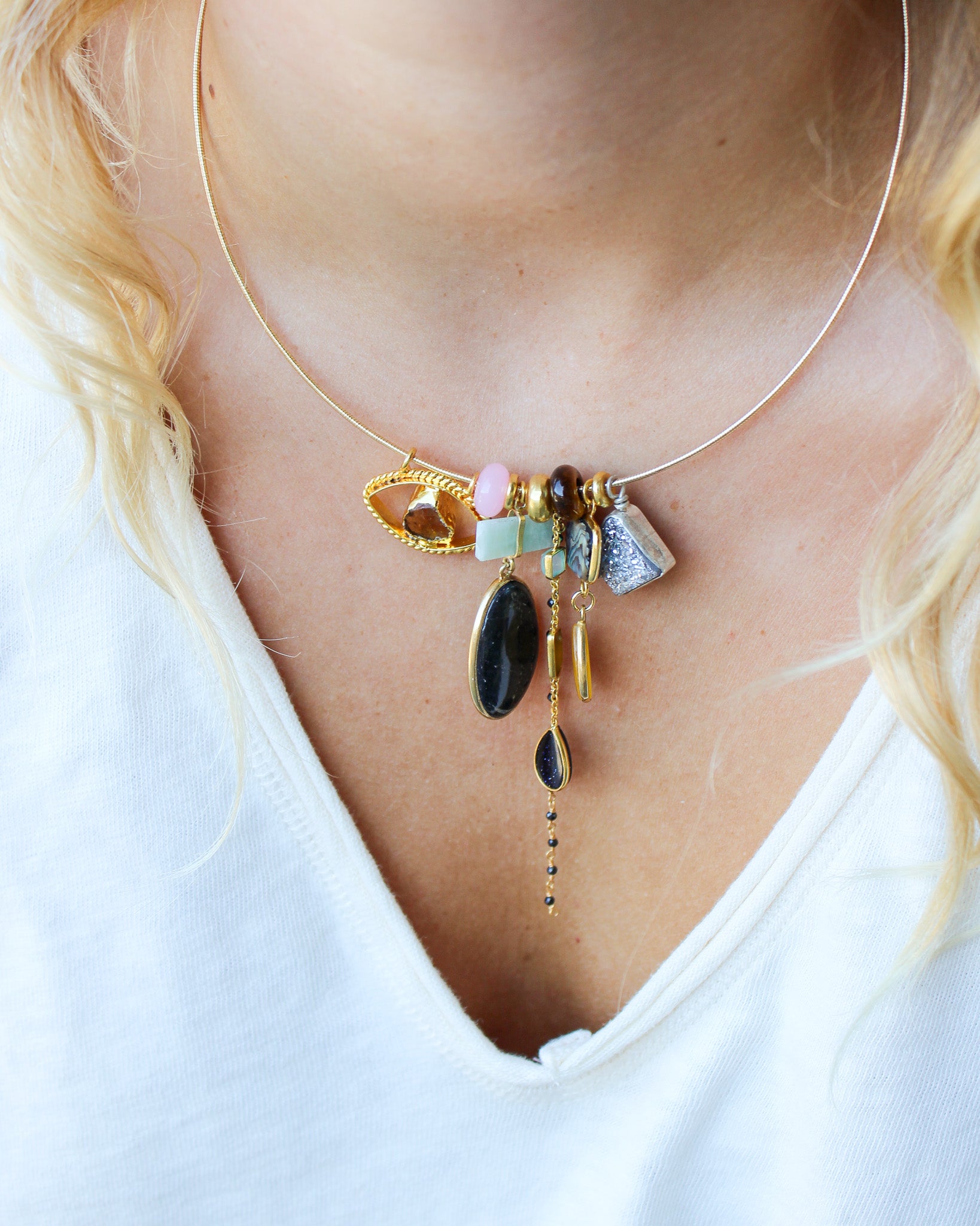 Unieke Bedel Bangle Ketting Druzy Zwarte Onyx