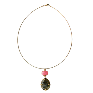 Unieke Bedel Bangle Ketting Labradoriet Roze Onyx