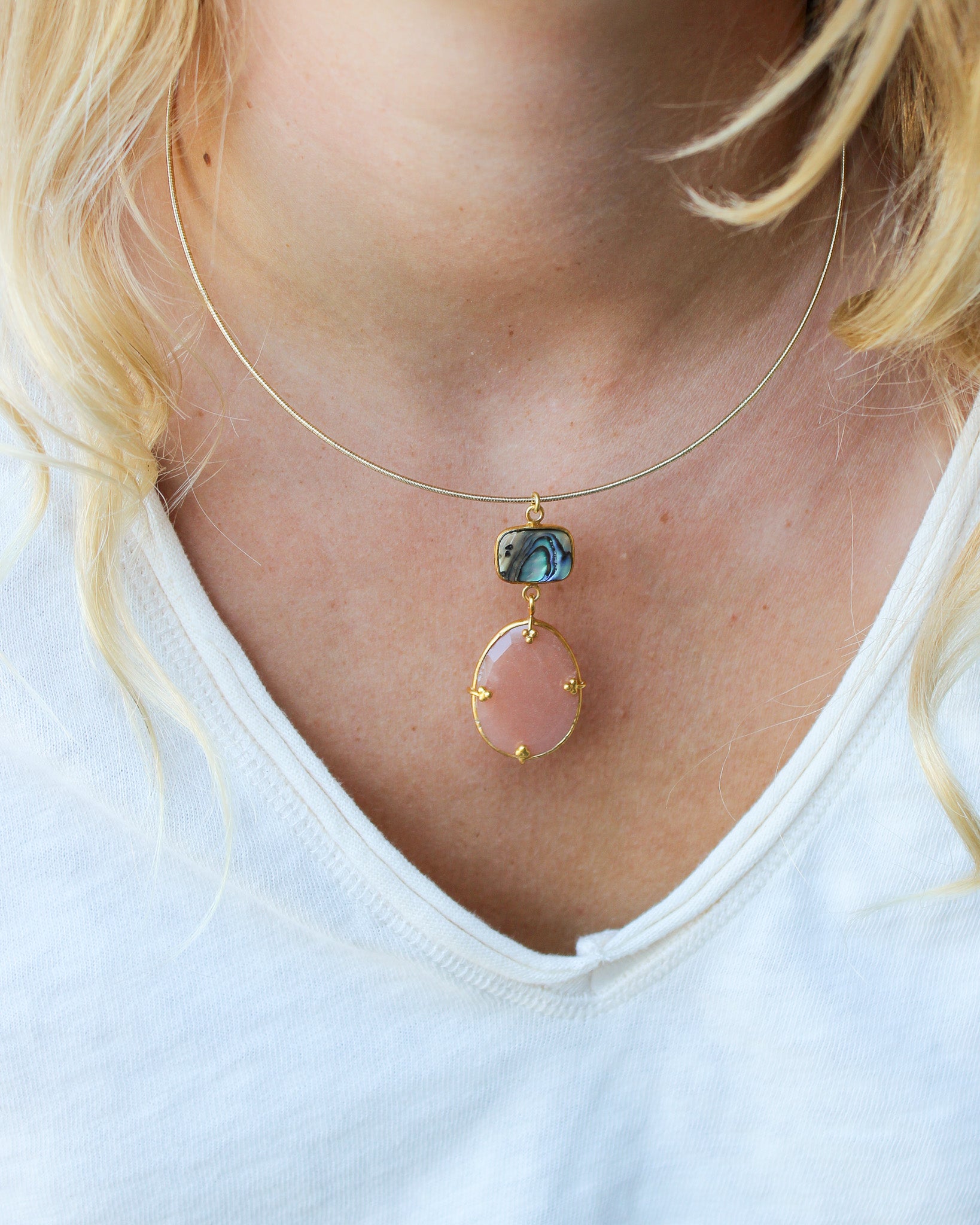 Unieke Bedel Bangle Ketting Maansteen Parelmoer
