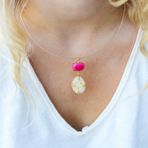 Unieke Bedel Bangle Ketting Roze Jade Gele Aventurijn