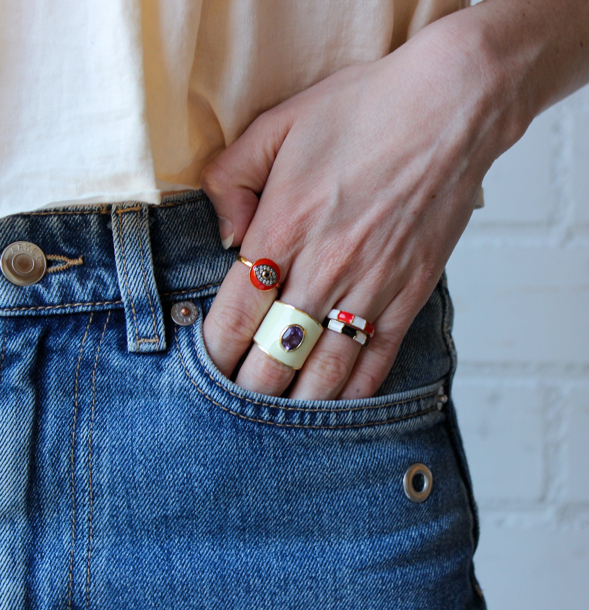 Rode Emaille Ring gestreept