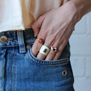 Rode Emaille Ring gestreept